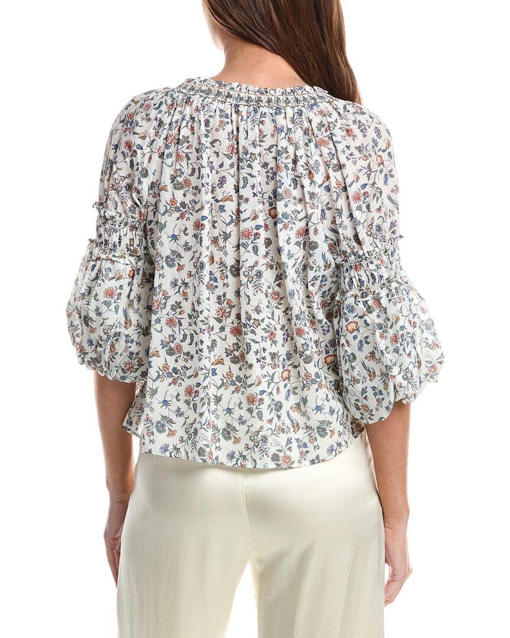 Max Studio Gray Scoop Neck Ballon Sleeve Blouse