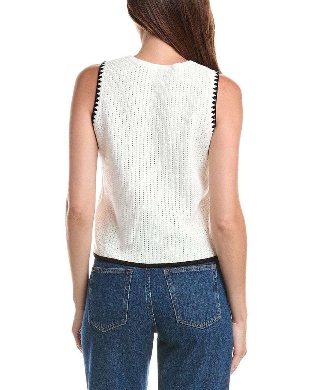 Cece White Pointelle Button Up Top