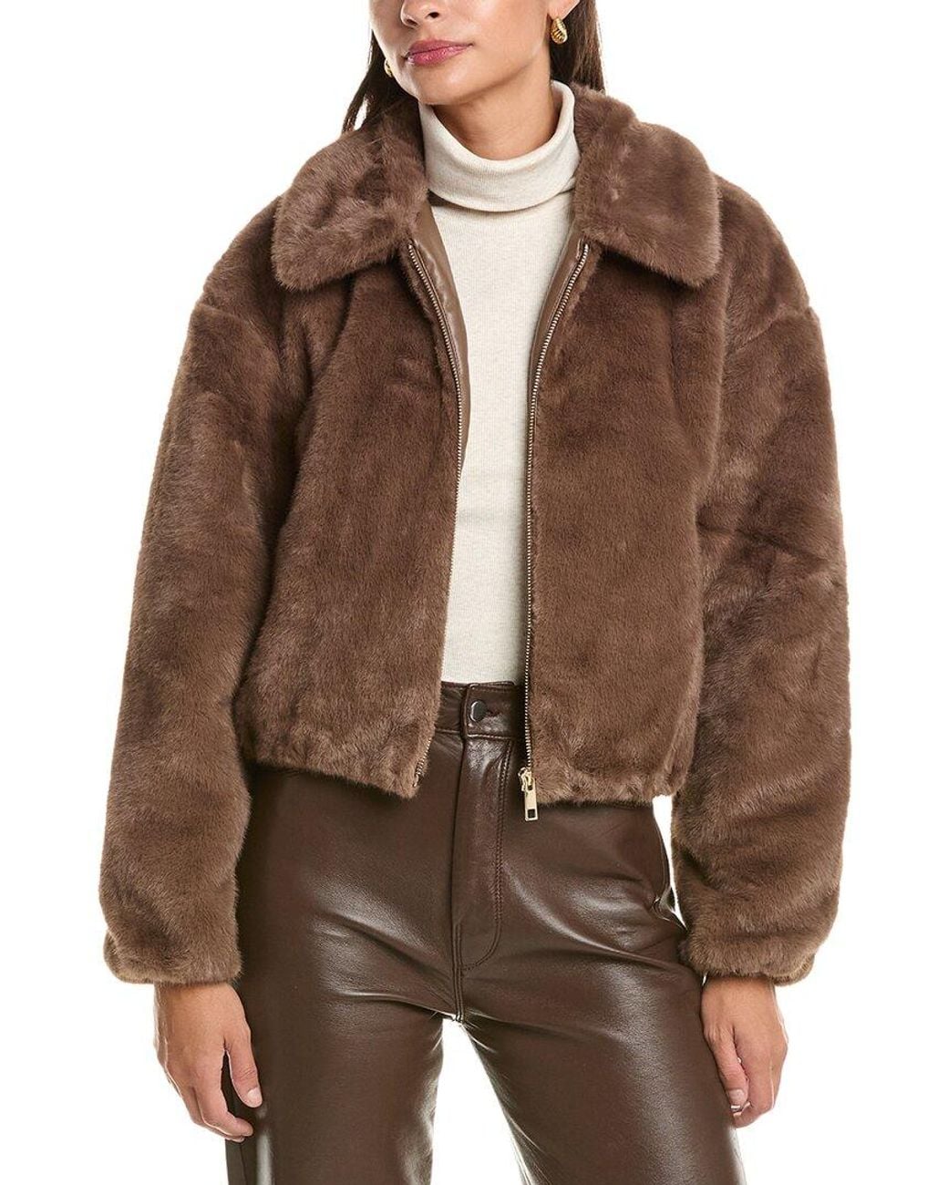 Cece Brown Zip Front Short Blouson Jacket