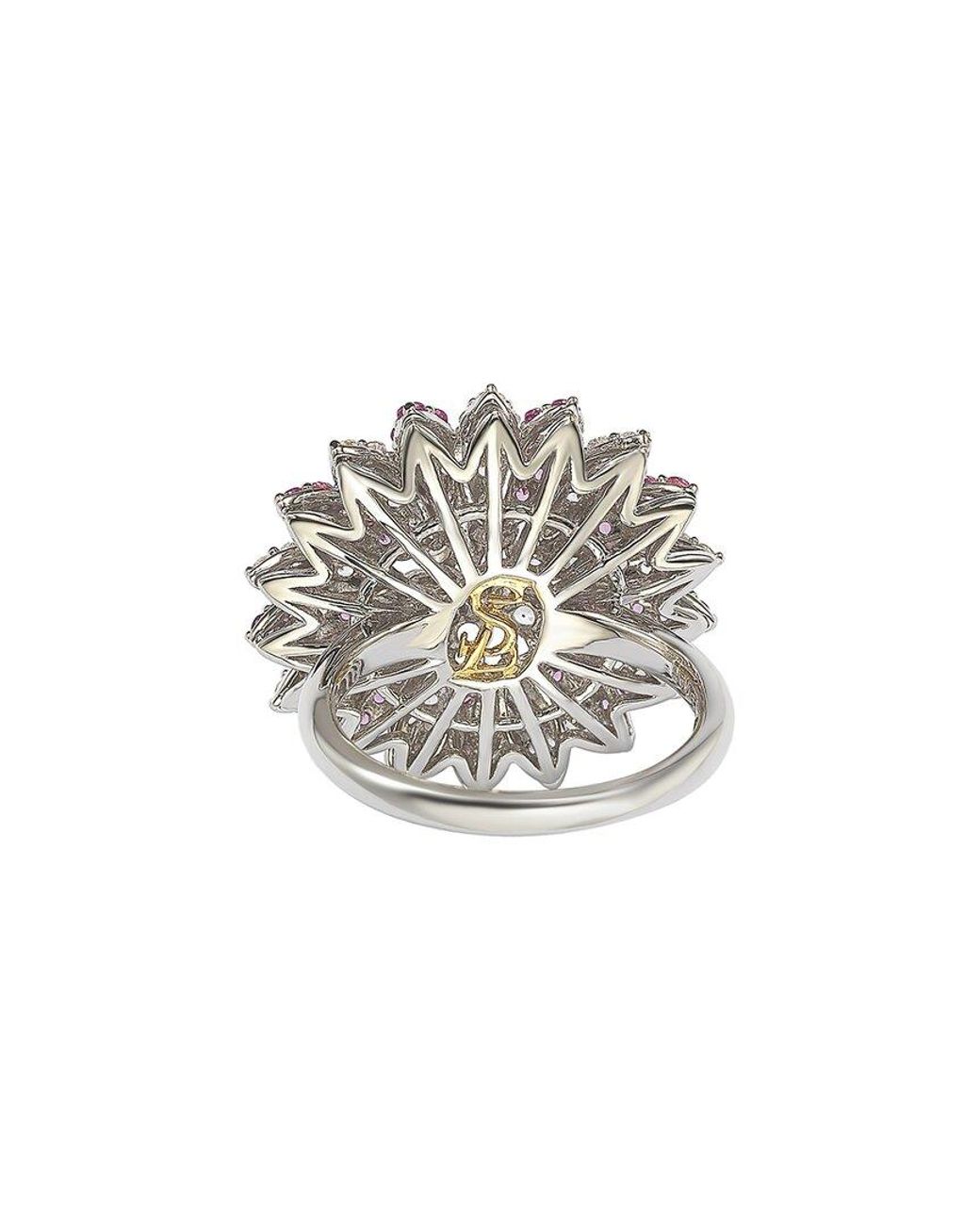 Suzy Levian White Silver Diamond & Sapphire Ring