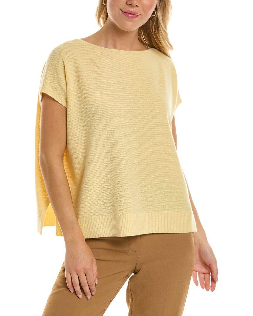 Lafayette 148 New York Loose Knit Textured Stitch Cashmere Pullover in  Yellow