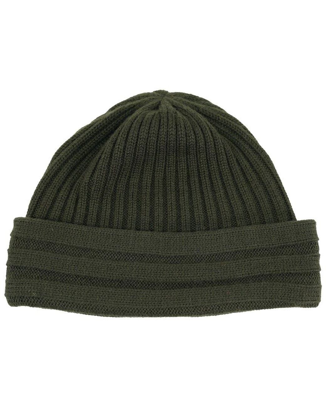Portolano Green Chunky Ribbed Wool Beanie for men