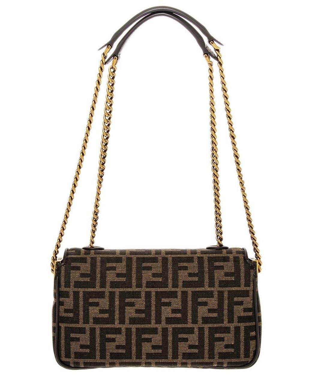 Fendi Black Baguette Chain Midi Leather-Trim Shoulder Bag