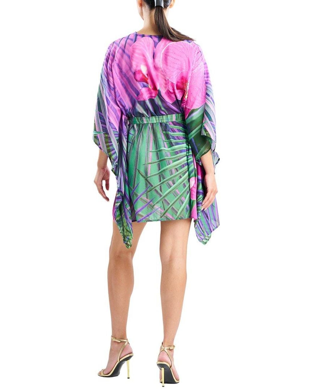 Natori Red Orchid Silk-Blend Voile Short Caftan