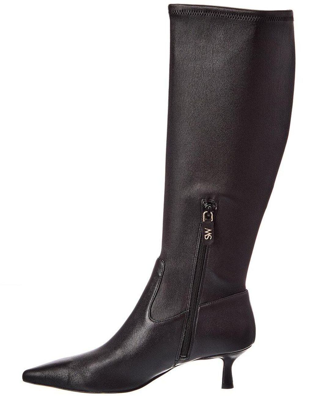 Stuart Weitzman Black Isla Zip Leather Knee-High Boot