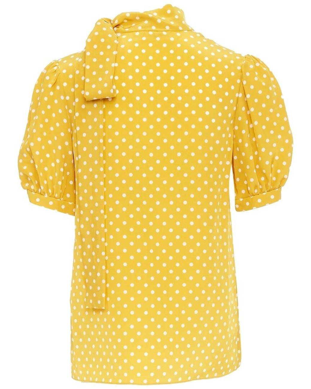 Céline Yellow Silk Polka Dot Puff Blouse, Size Fr (Authentic Pre-Loved)
