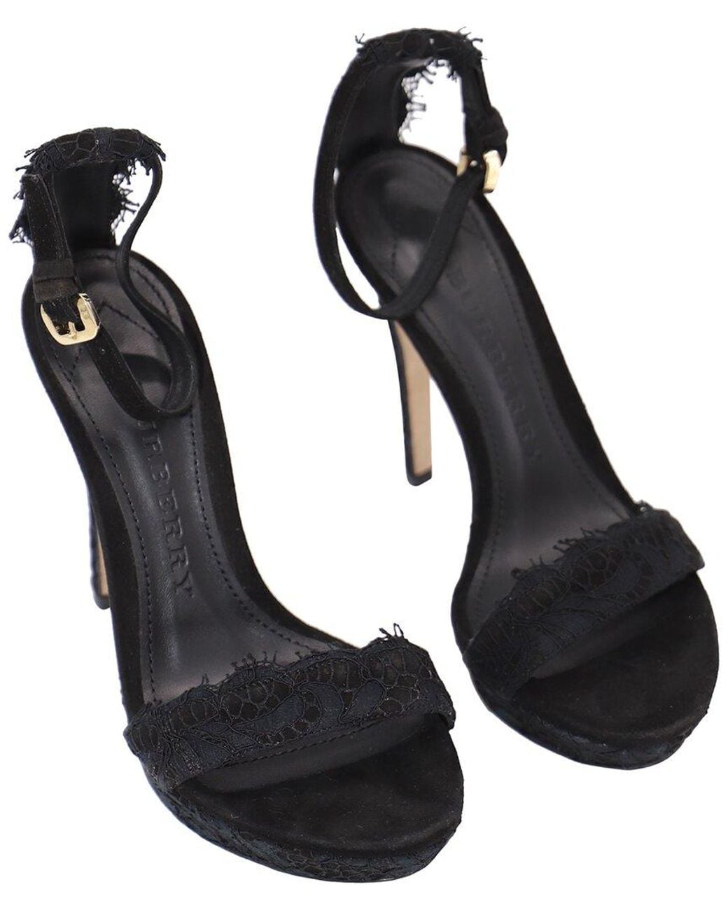 Burberry Black Suede Polesden 120 Platform Sandals With Lace (Authentic Pre- Loved)