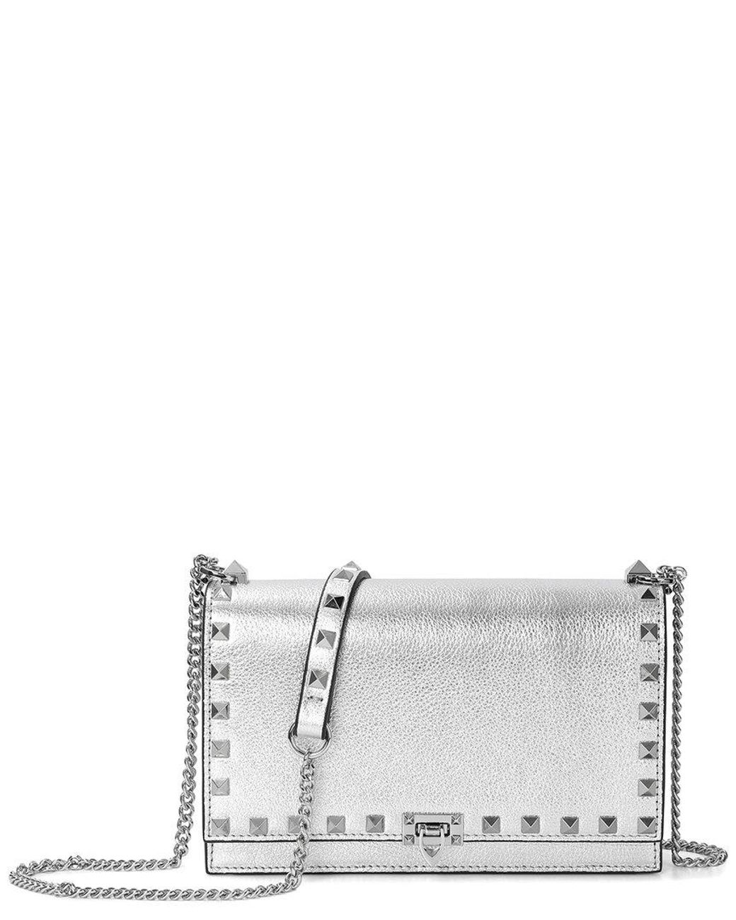 Tiffany & Fred Paris White Studded Fold-Over Leather Clutch