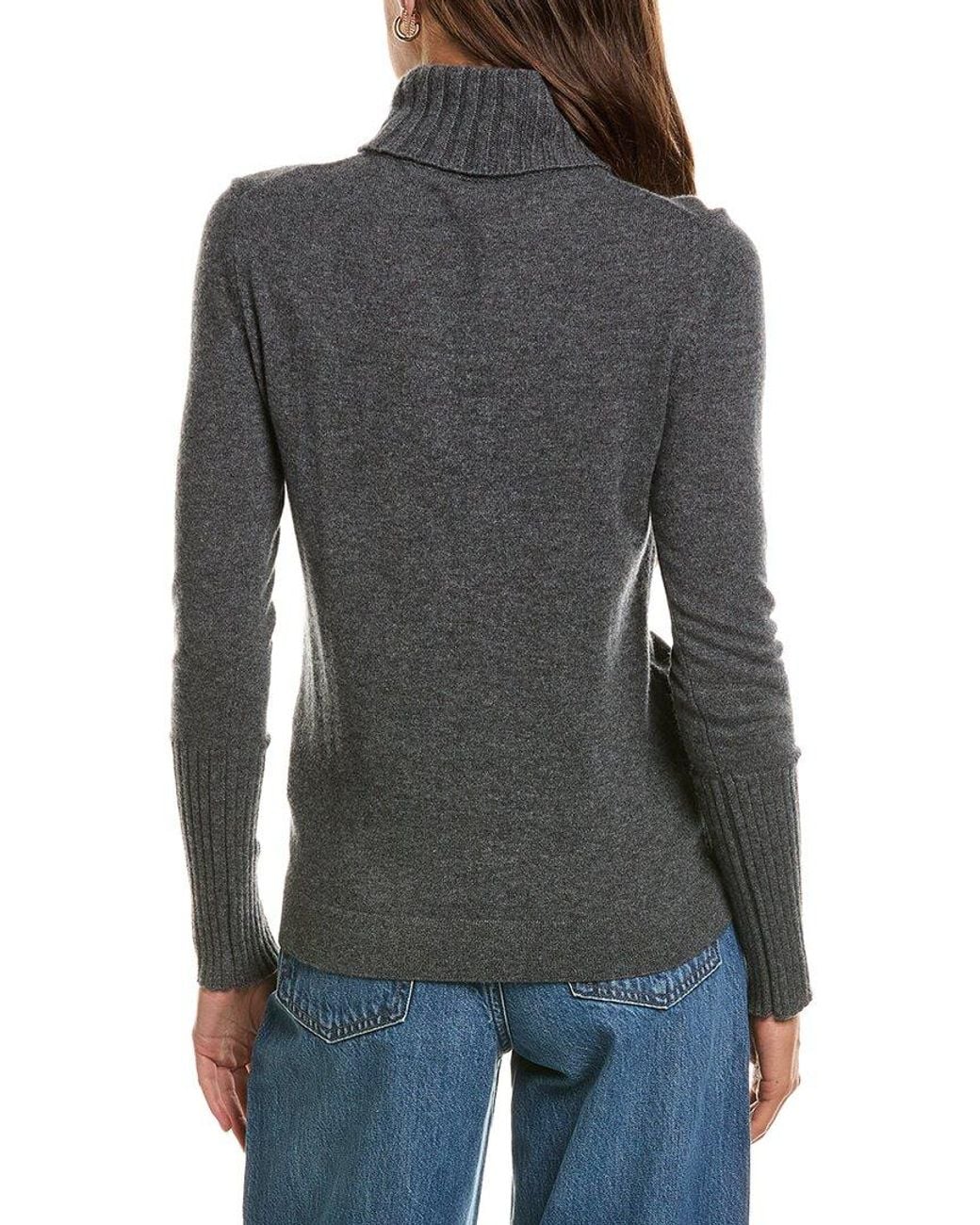 Forte Gray Chunky Trim Turtleneck 100% Cashmere Sweater