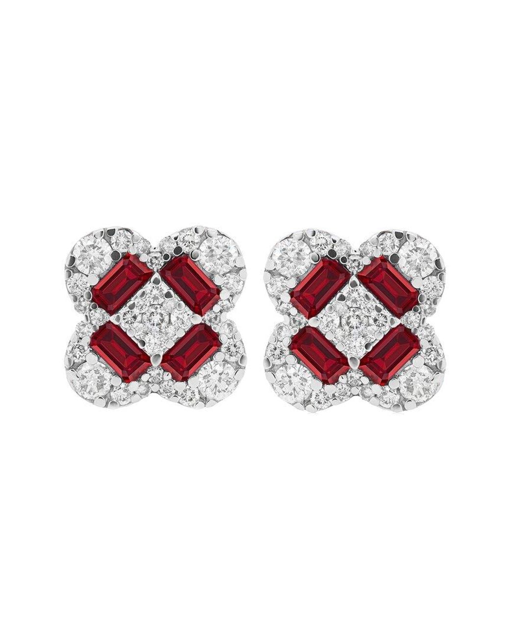Diana M Red Fine Jewelry 14k 1.59 Ct. Tw. Diamond & Rubies Earrings