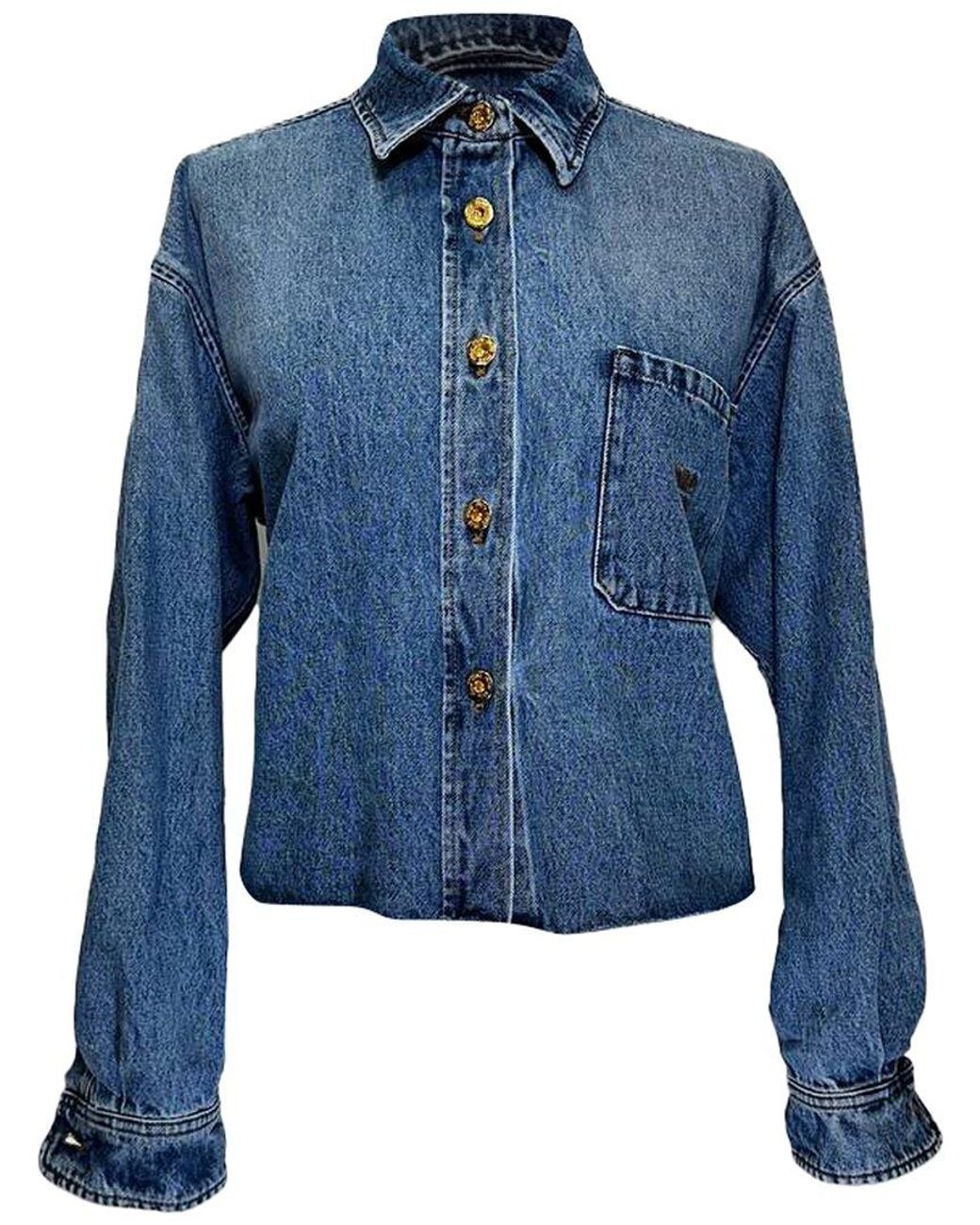Miu Miu Blue Cropped Raw Hem Shirt, Size It (Authentic Pre-Loved)