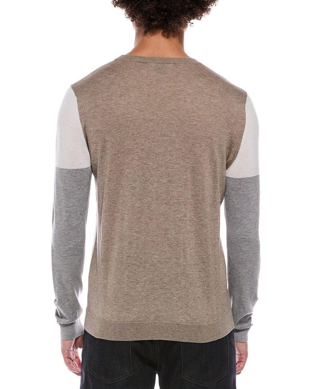 Autumn Cashmere Gray Colorblock Sleeve Cashmere-Blend Crewneck Sweater for men