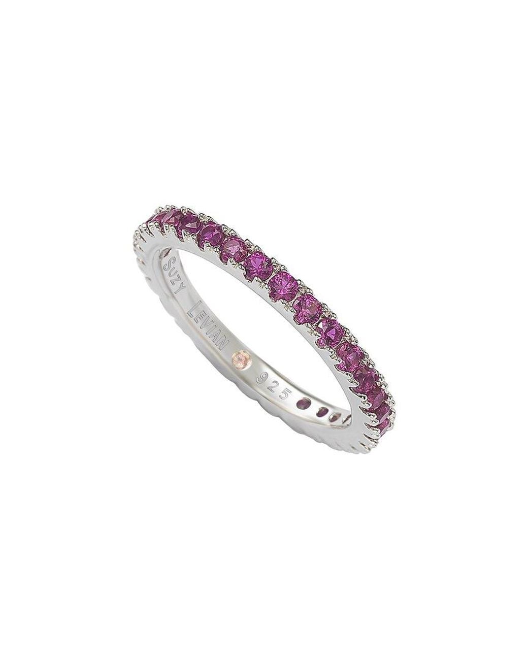 Suzy Levian Pink Silver Cz Stackable Ring
