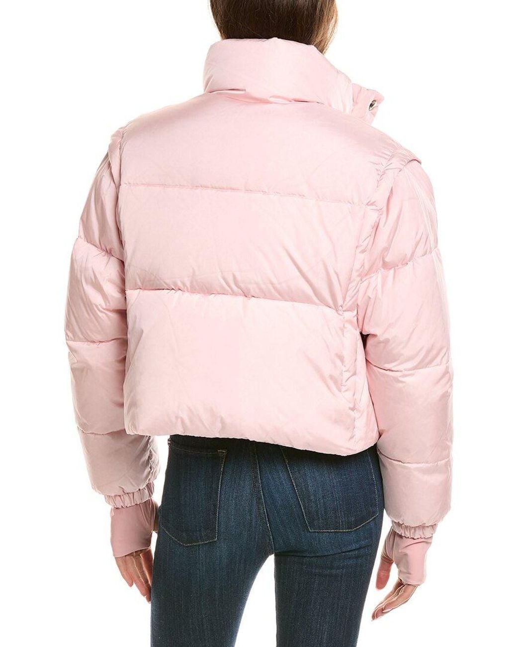 Sam. Pink Zip-Off Sleeve Cropped Down Puffer Coat