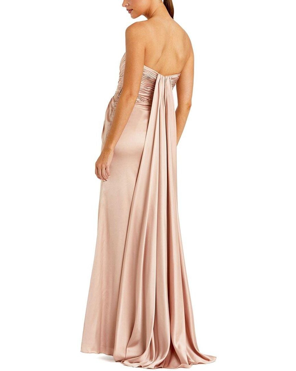 Mac Duggal Natural Strapless Charmeuse Wrap Gown With Cutout Detail