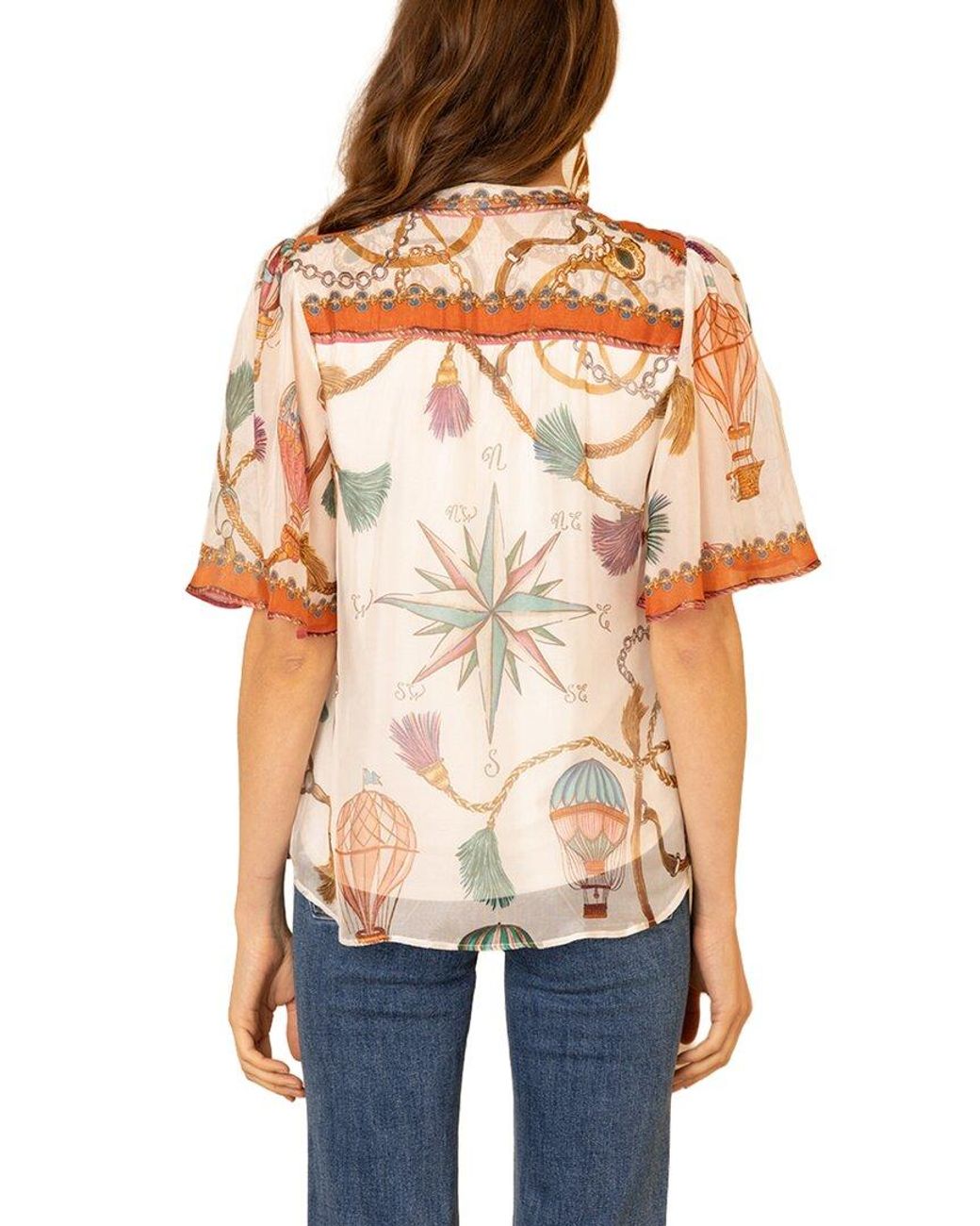 Hale Bob Blue Hana Silk-Blend Top