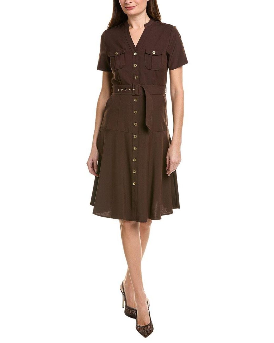 Sharagano Brown Short Sleeve Shirtdress