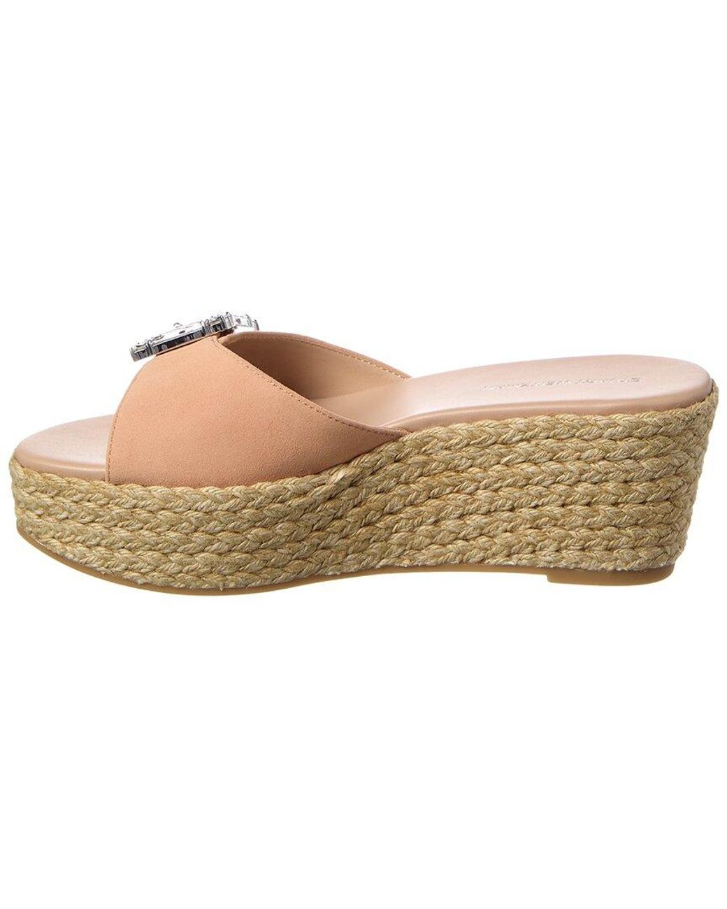 Stuart Weitzman Natural June 75 Suede Wedge Slide