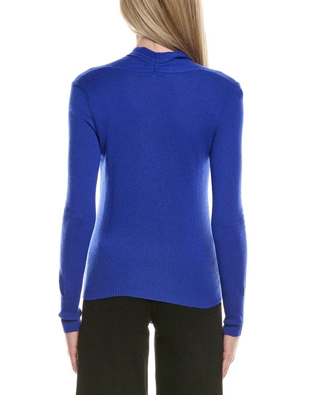 Sofiacashmere Blue Modern Faux Wrap Wool & Cashmere-Blend Sweater