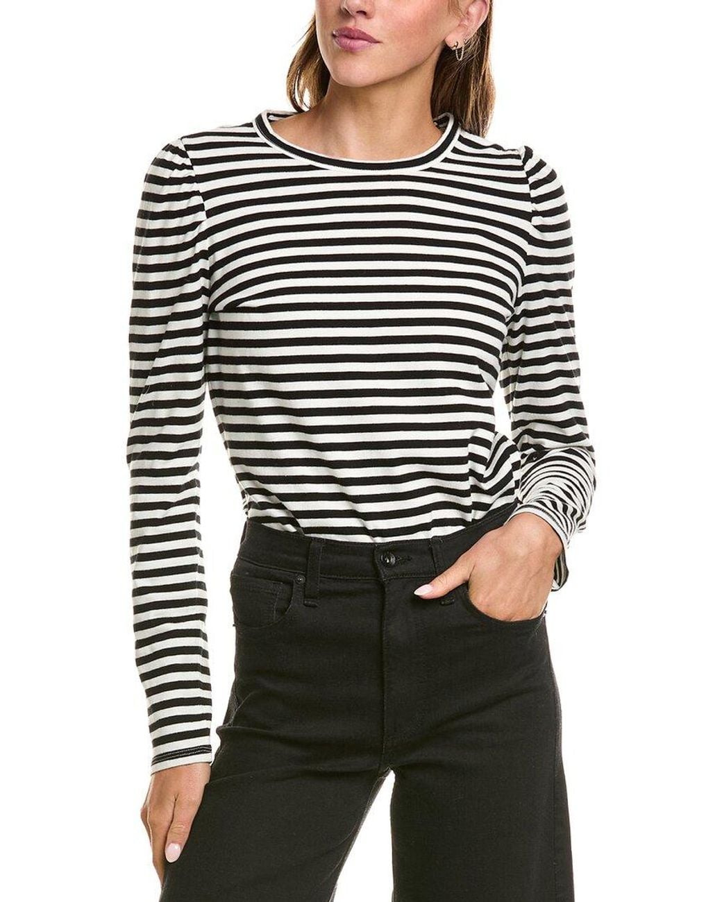 Madewell Black Easy Puff Sleeve Stripe Top