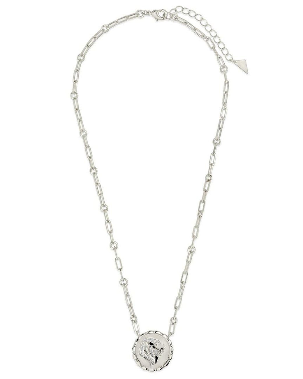 Sterling Forever White Rhodium Plated Cz Bold Link Leo Zodiac Necklace