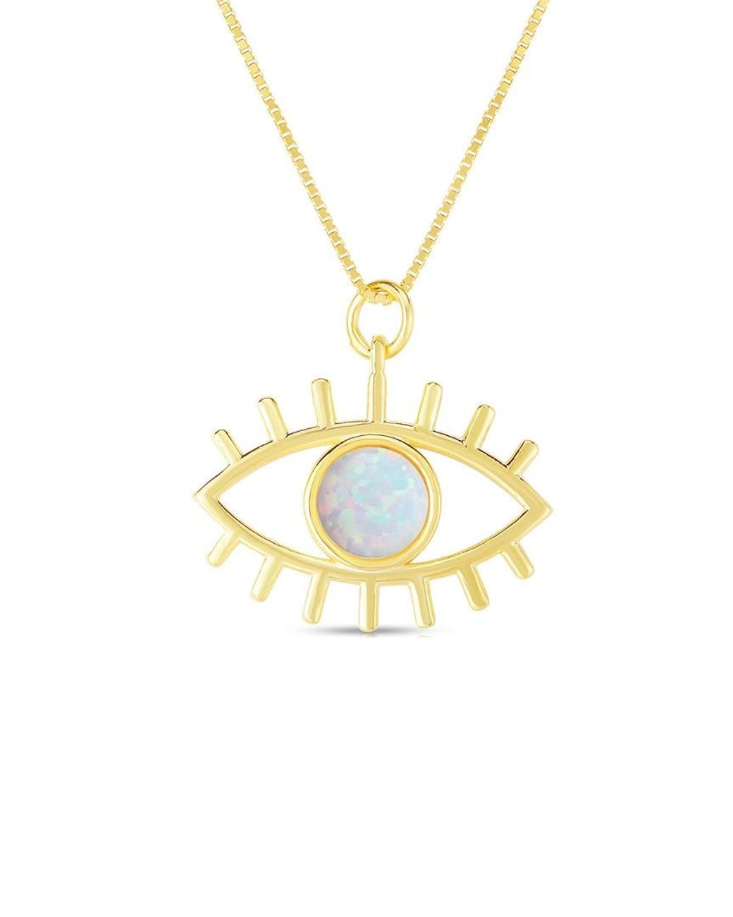 Sphera Milano Metallic 14k Over Silver White Opal Evil Eye Necklace