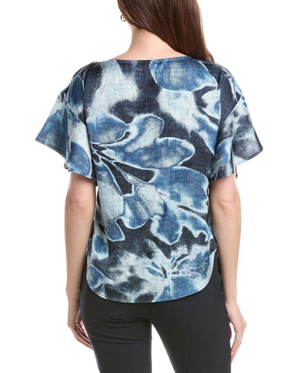 Anne Klein Blue Flutter Sleeve Blouse