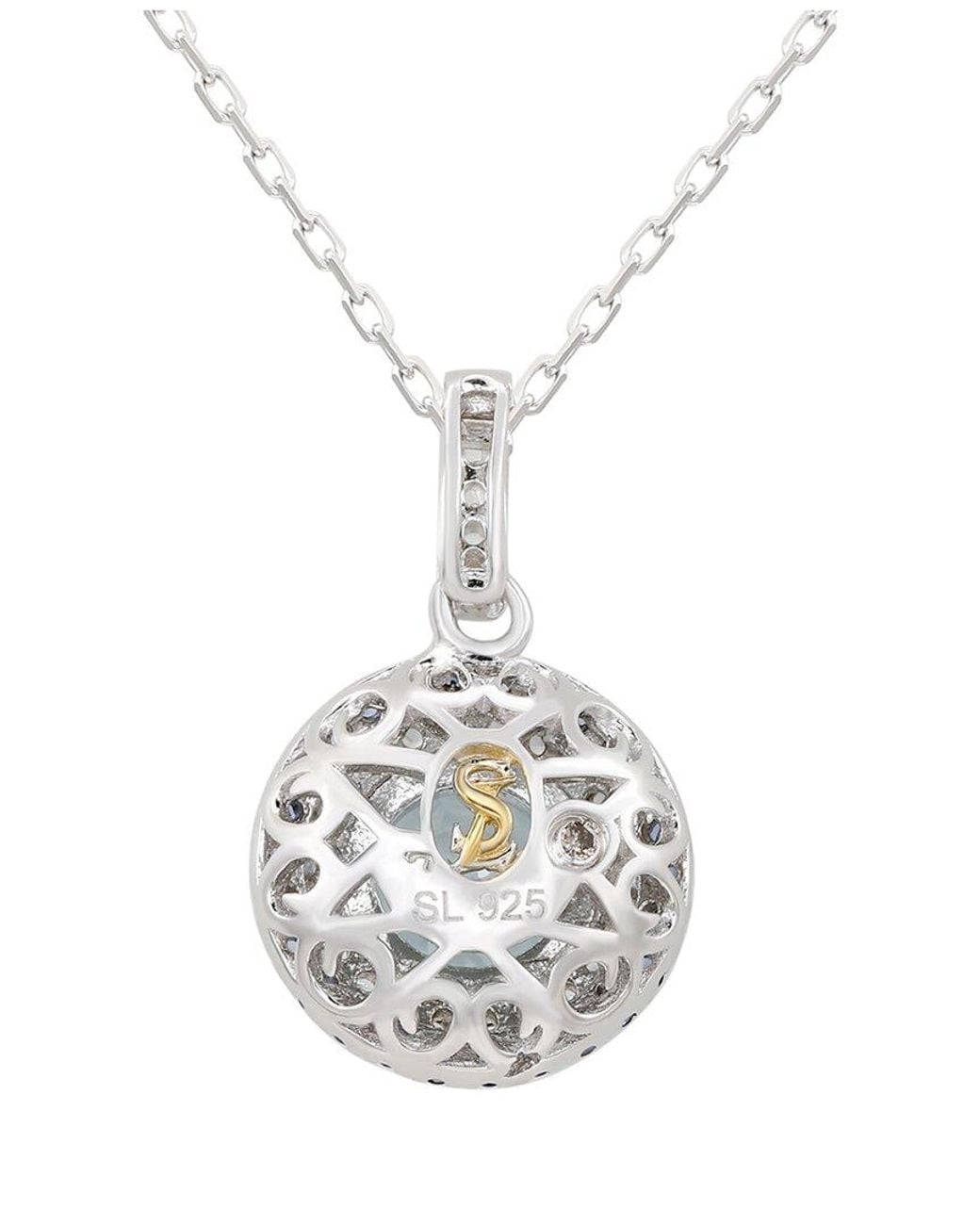 Suzy Levian Blue Silver 0.02 Ct. Tw. Diamond & Gemstone Double Halo Pendant