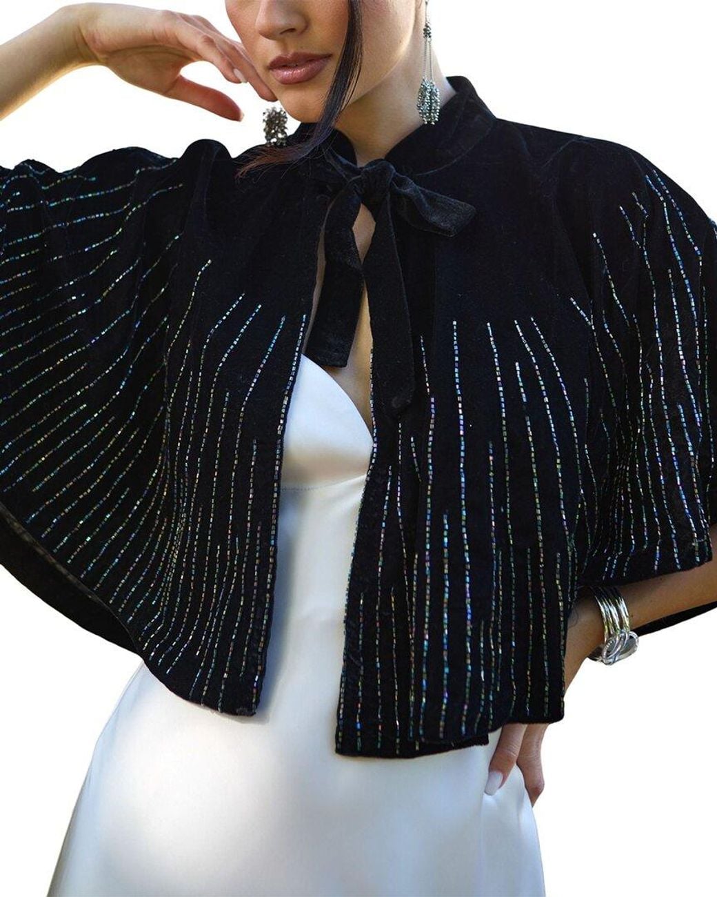Saachi Black Velvet Crush Embellish Cape