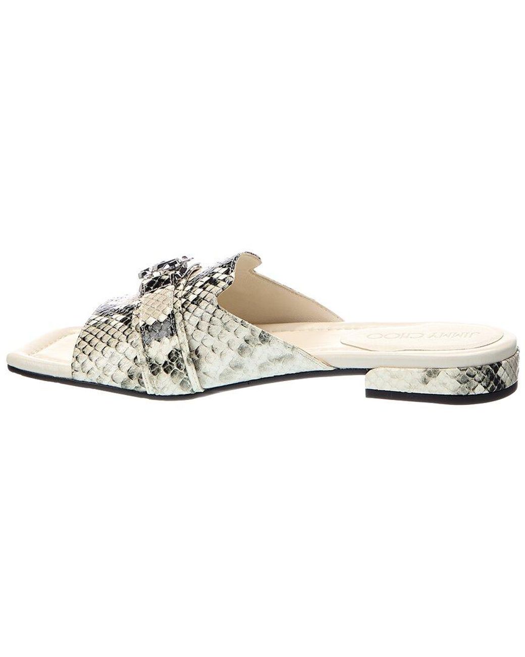 Jimmy Choo White Nako Snake-Embossed Leather Sandal