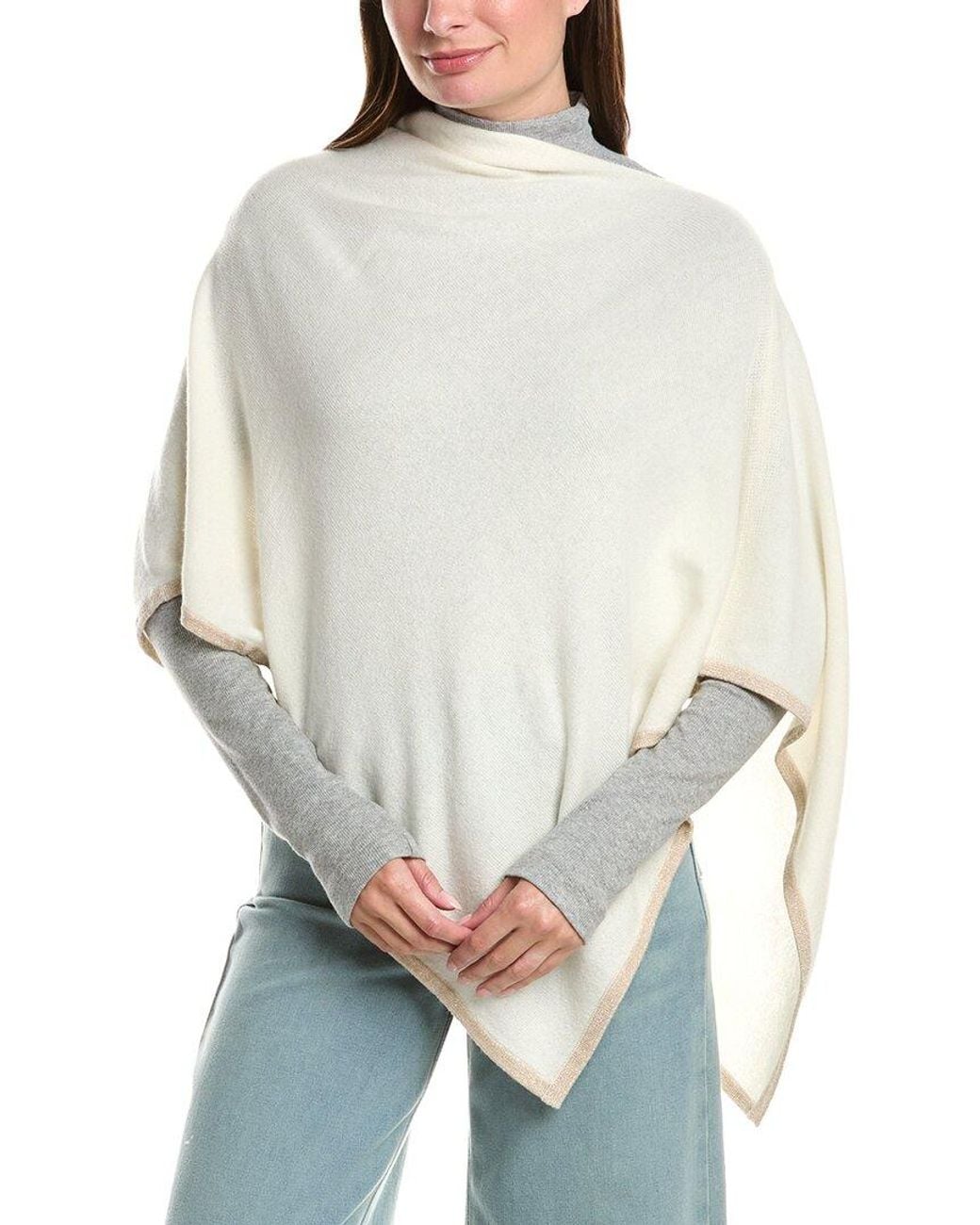 Sofiacashmere White Sofiacashmere Asymmetrical Cashmere-Blend Poncho
