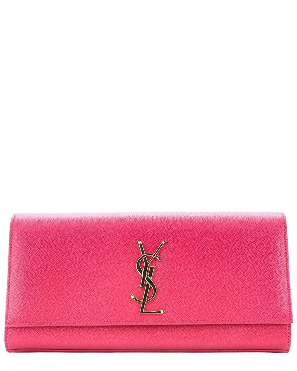 Saint Laurent Pink Sheep Leather Classic Monogram Clutch Long (Authentic Pre- Loved)