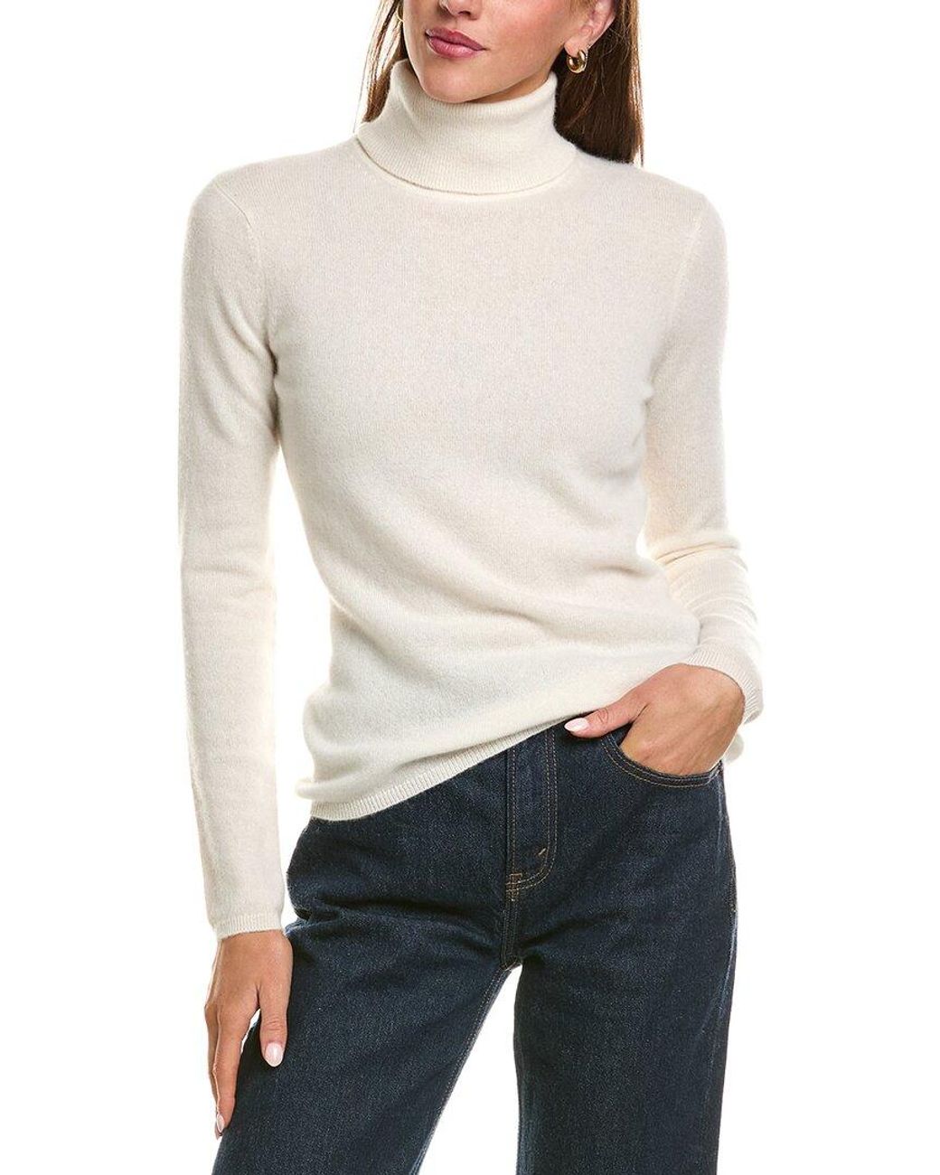 InCashmere White Basic Turtleneck 100% Cashmere Sweater