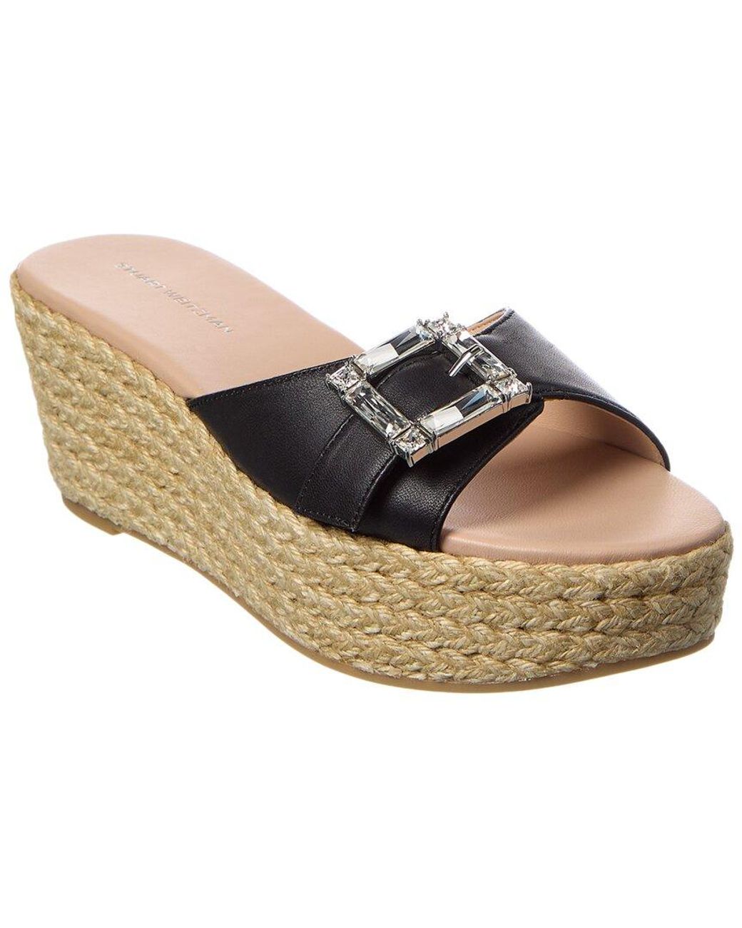 Stuart Weitzman White June 75 Leather Wedge Sandal