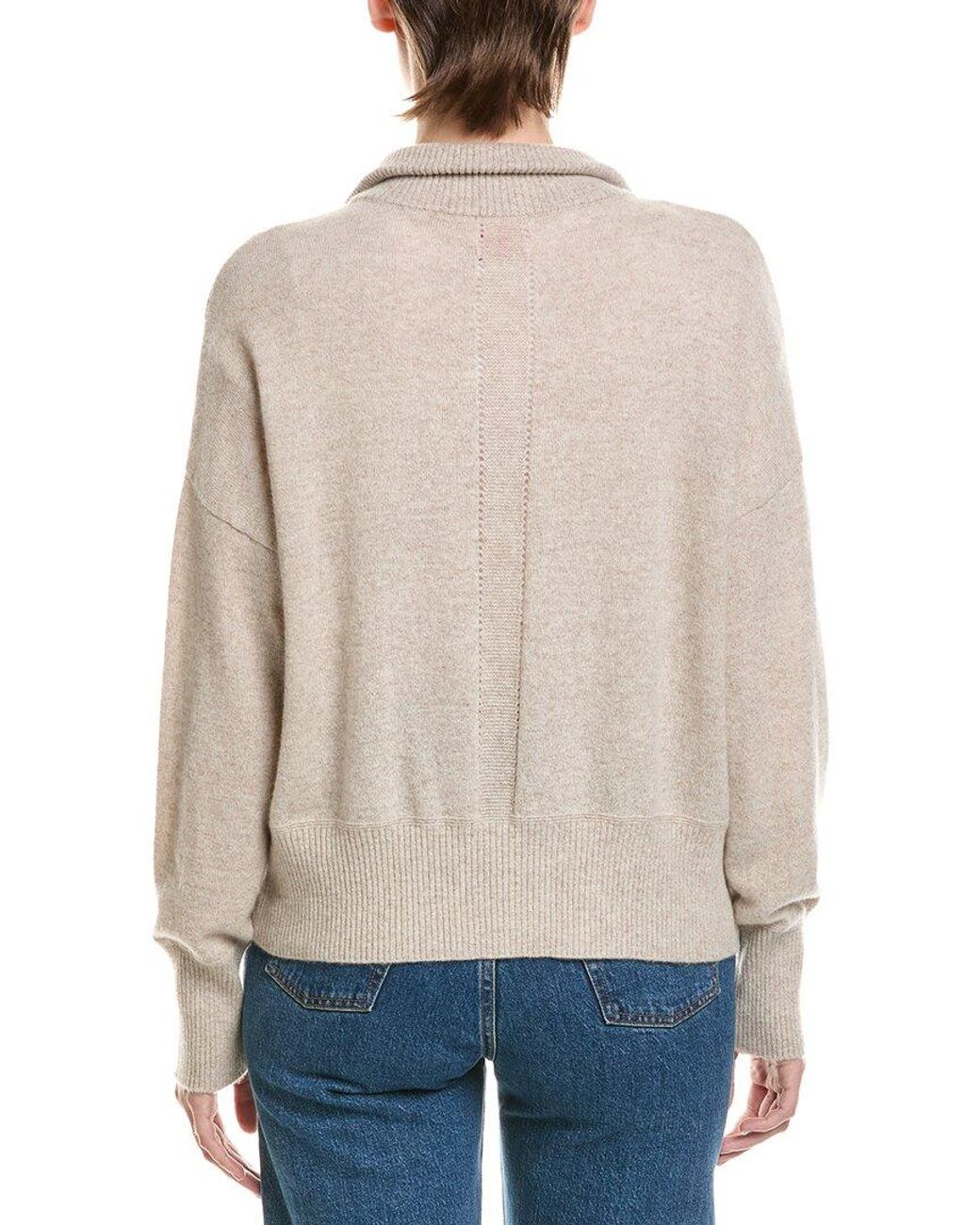Brodie Cashmere Natural Bryanna Trim Half Zip 100% Cashmere Sweater