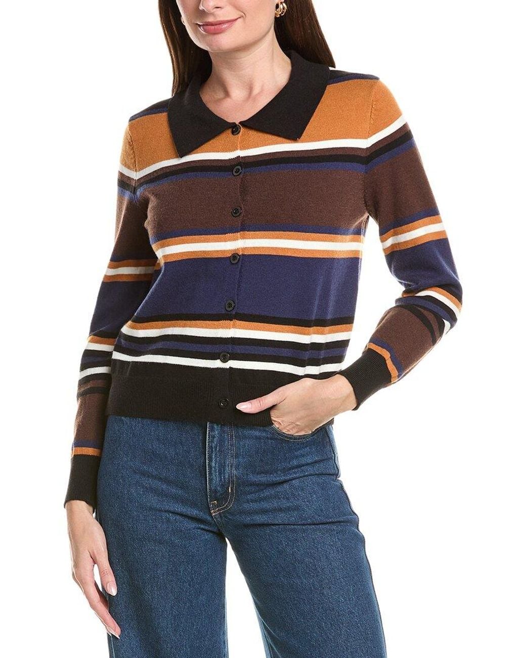 HL Affair Blue Knit Stripe Wool-Blend Top