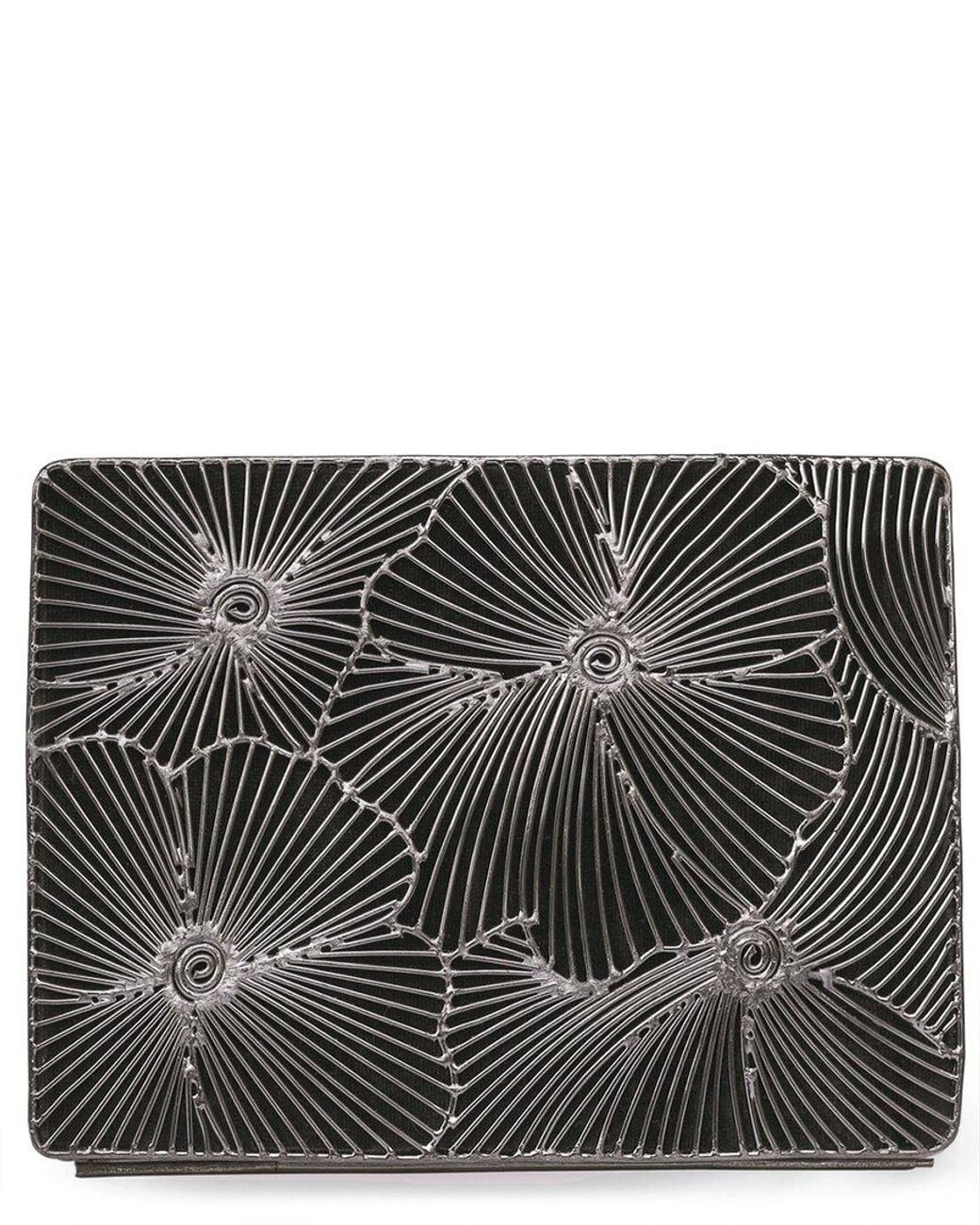 TIRAMISU Black Floral Motif Minaudiere Box Clutch