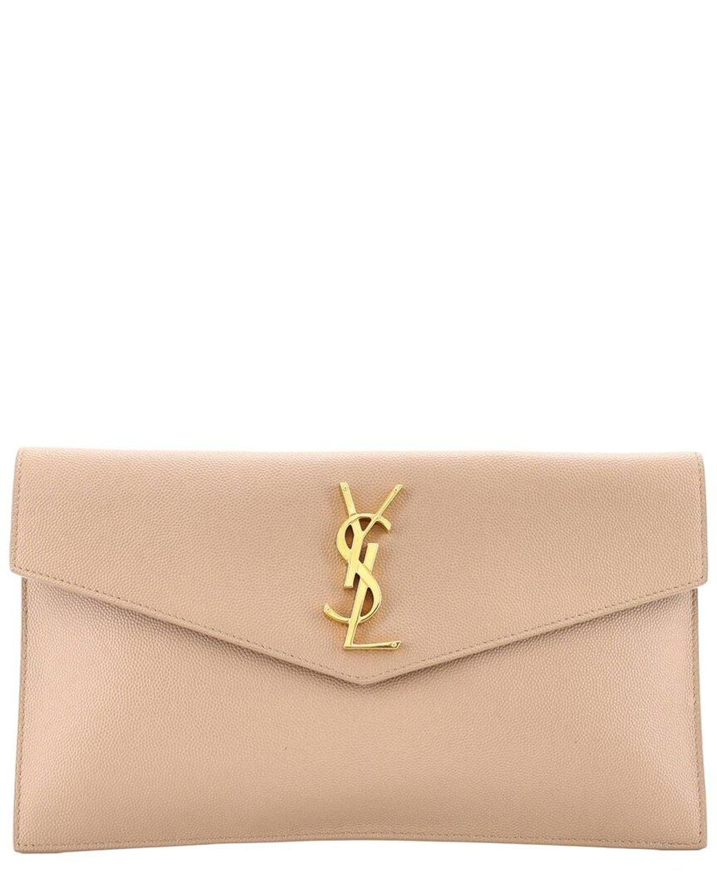 Saint Laurent Natural Leather Classic Monogram Envelope Clutch (Authentic Pre- Loved)