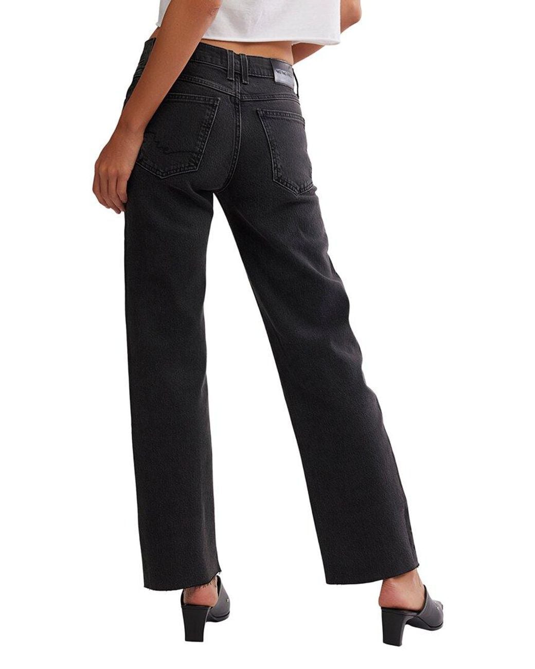 Free People Black Risk Taker Mid-Rise Straight Leg Jean