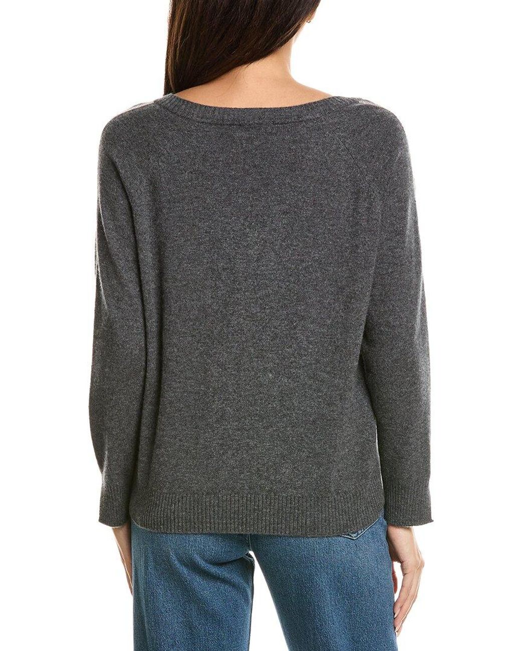 Brodie Cashmere Gray Glitz Split Cuff Relaxed V-Neck 100% Cashmere Sweater