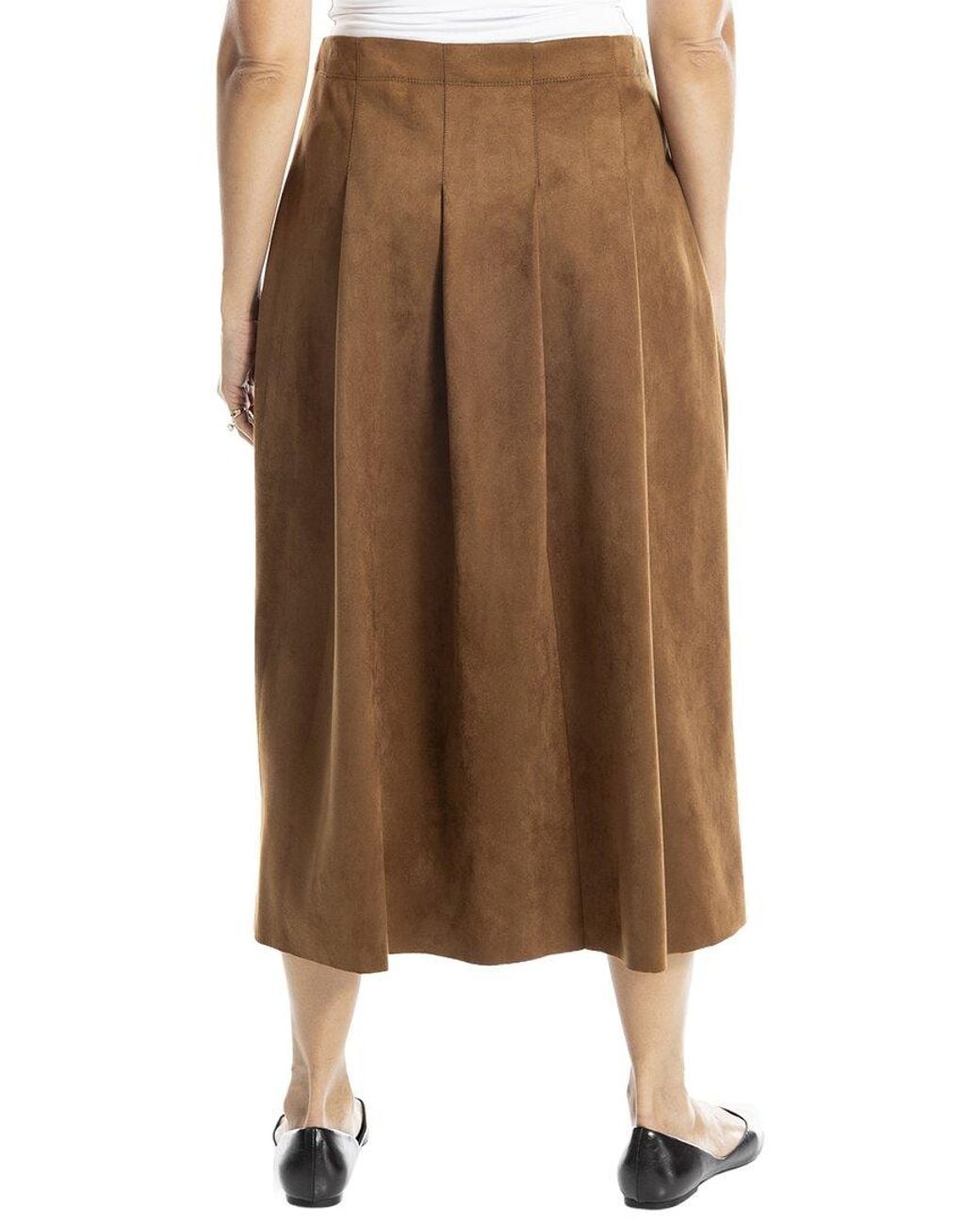 Max Studio Brown Pleated Suede Skirt