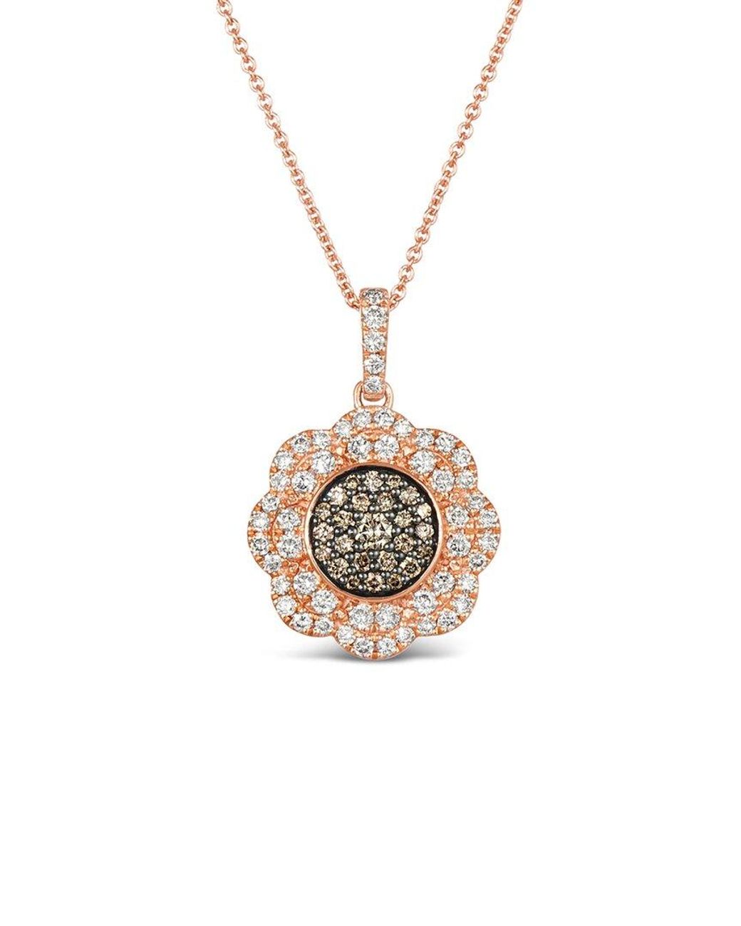 Le Vian White Le Vian Chocolate Flower 14K Rose 0.74 Ct. Tw. Diamond Flower Pendant Necklace