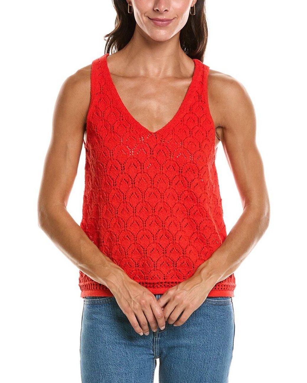 Vince Camuto Red Pointelle Tank