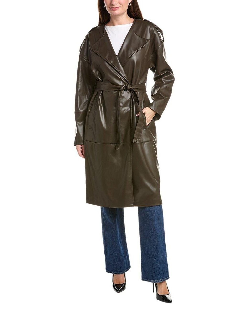 NVLT Green Vegan-Leather Trench Coat