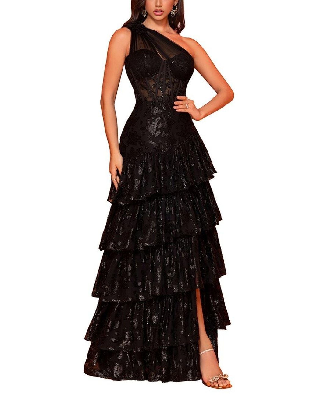 Vincent Black Embroidered Maxi Dress