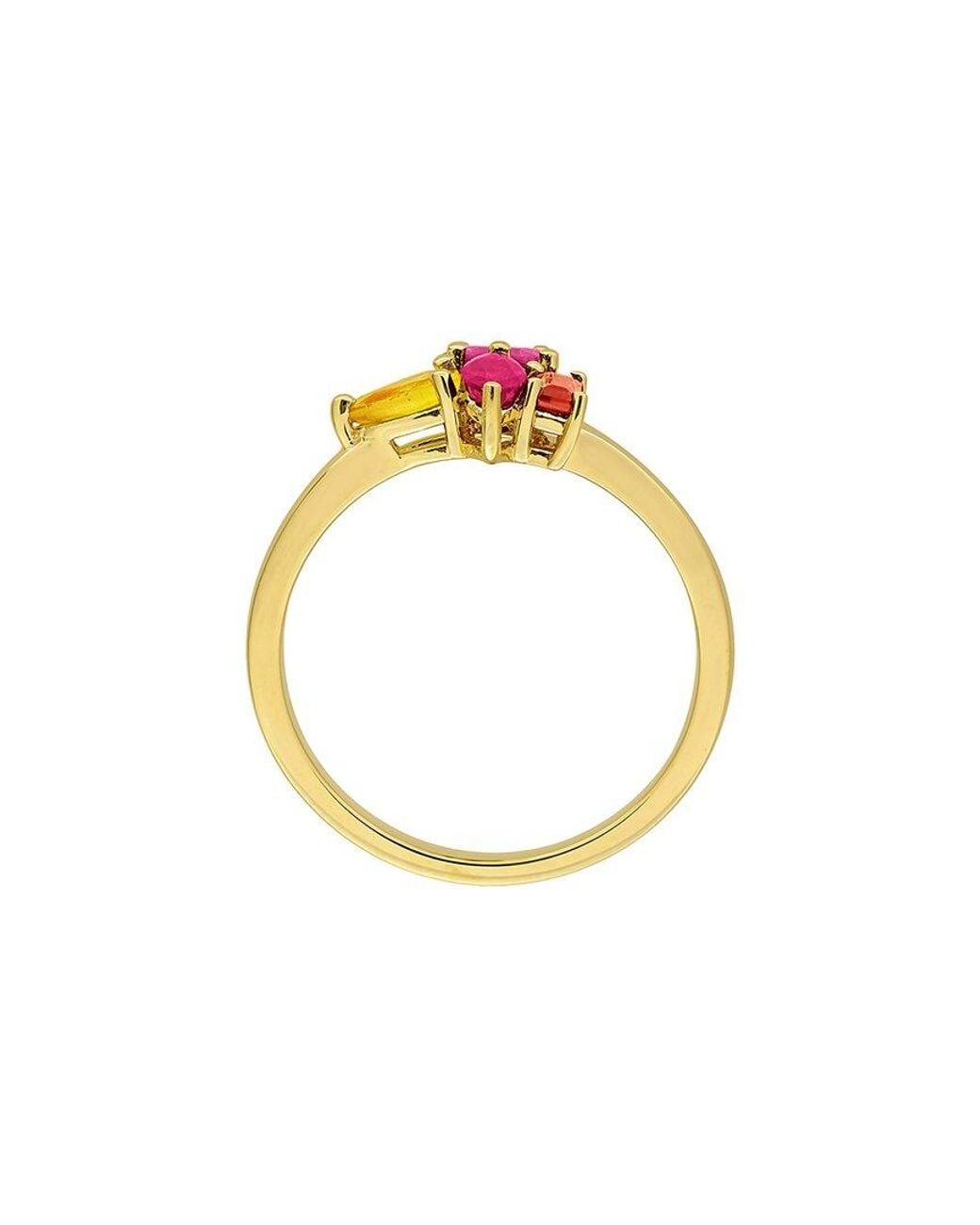 Rina Limor White 0.91 Ct. Tw. Sapphire, Ruby, Sapphire Cluster Ring