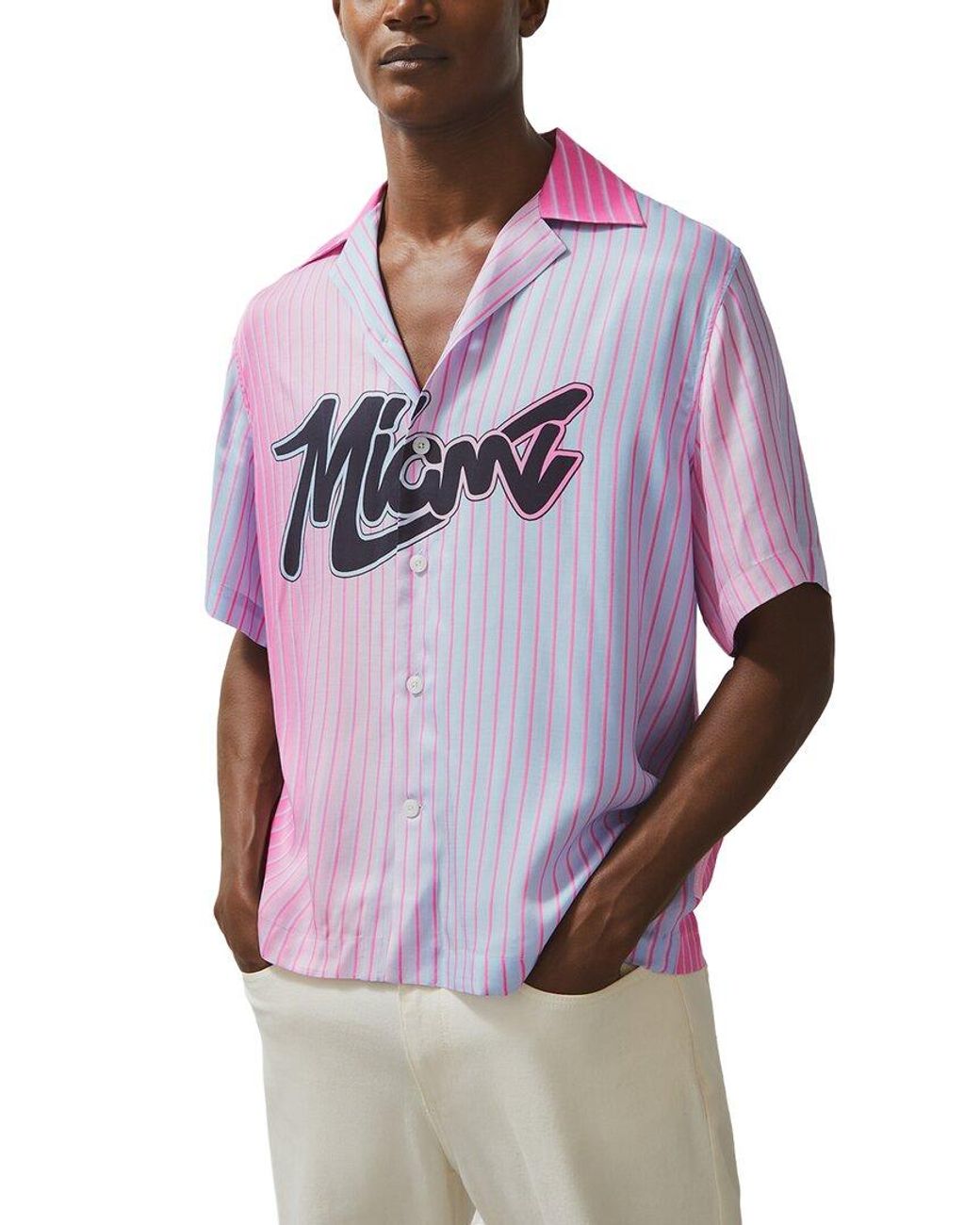 Reiss Pink Miami Palm Tree Casual Shirt for men