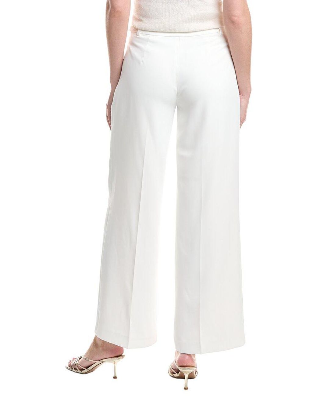 Tahari White Wide Leg Pleated Trouser