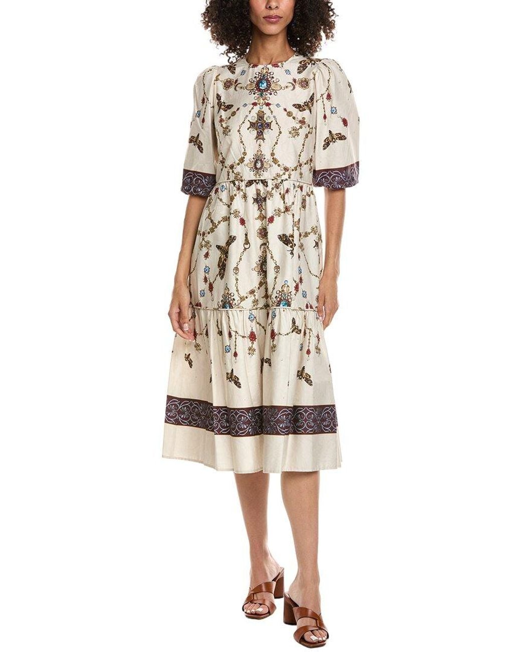 Marchesa Natural Midi A-Line Dress