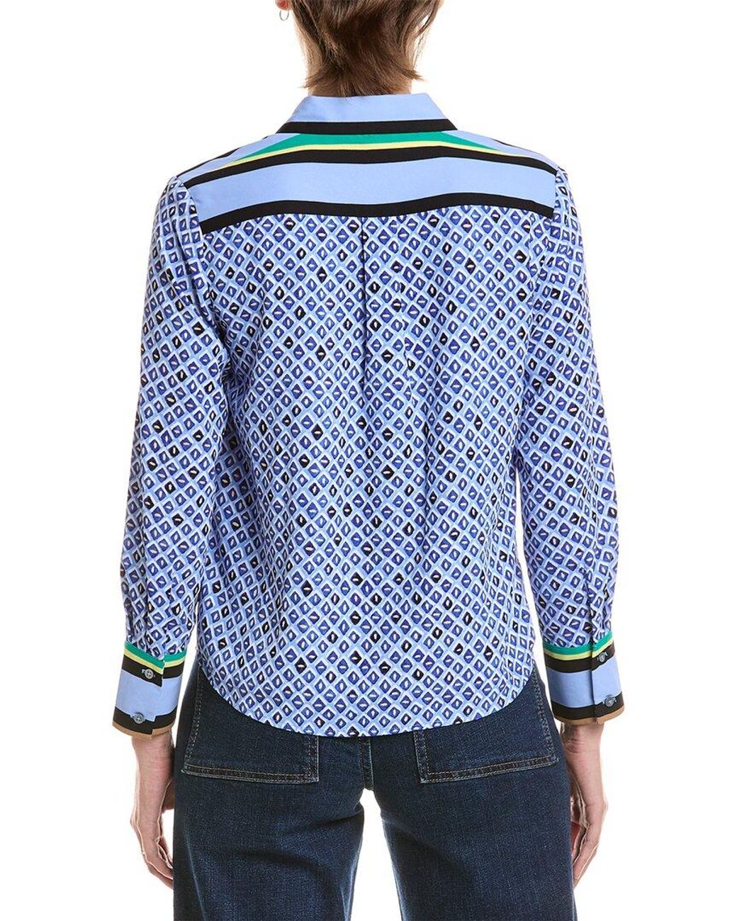 NIC+ZOE Blue Petite Mosaic Trimmed Shirt